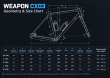 Load image into Gallery viewer, WEAPON CX03 gravel frameset geometry and size chart